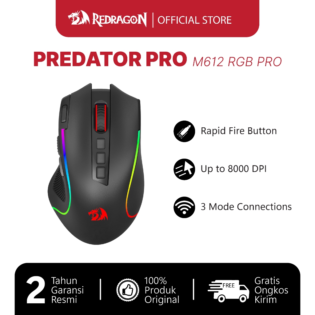 Redragon PREDATOR M612/M612 RGB PRO 8000 DPI Wired Optical Gaming Mouse with 11 Programmable Buttons