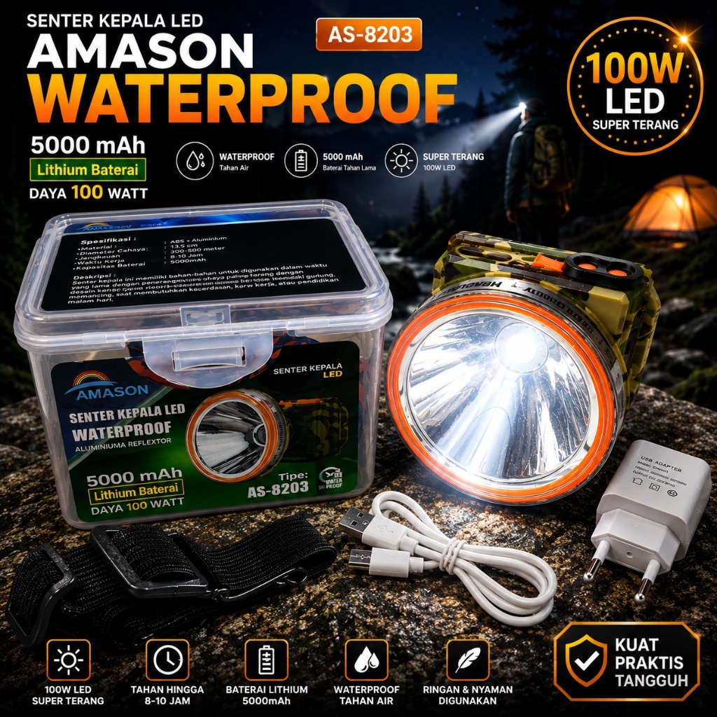 Senter Kepala LED Super Terang 100 Watt