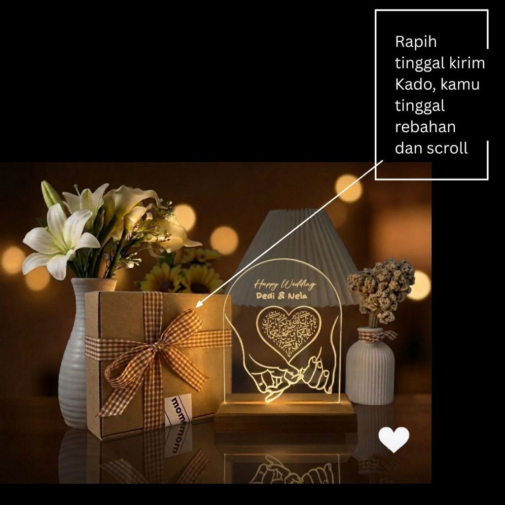 Akrilik Led Lampu Tidur Custom Nama Ucapan happy wedding kado pernikahan custom