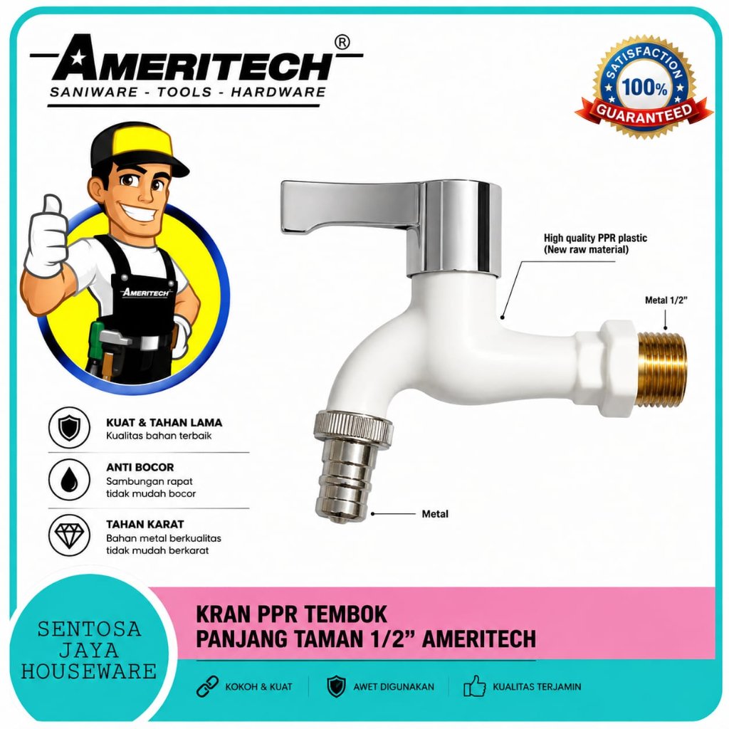 KRAN AIR PVC PUTIH BODY PANJANG MERK AMERITECH / KRAN AIR PVC AMERITECH BODY PANJANG