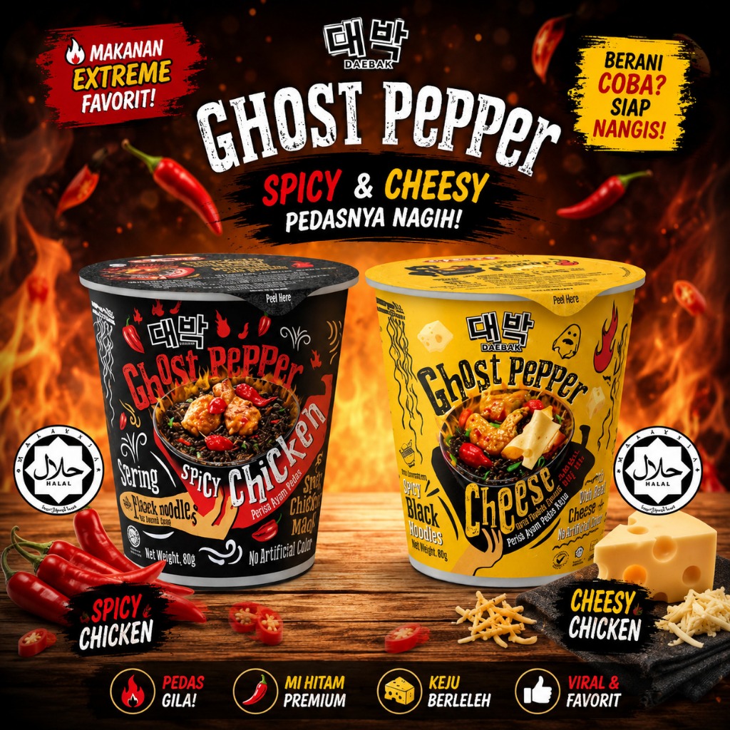 Mamee Ghost Pepper HALAL Noodle Spicy Chicken Cheese Keju Mie Instant Cup