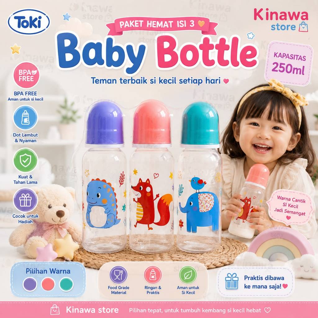 Isi 3 botol susu unik lucu 250ml atau 125ml bisa direbus dan steril
