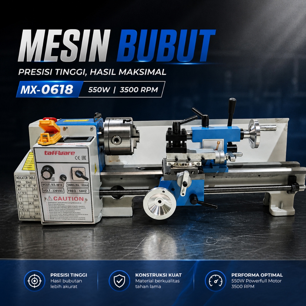 Mesin Bubut 550w Brushless Motor Mini Lathe Bench Wood Kayu Metal Working MX-0618