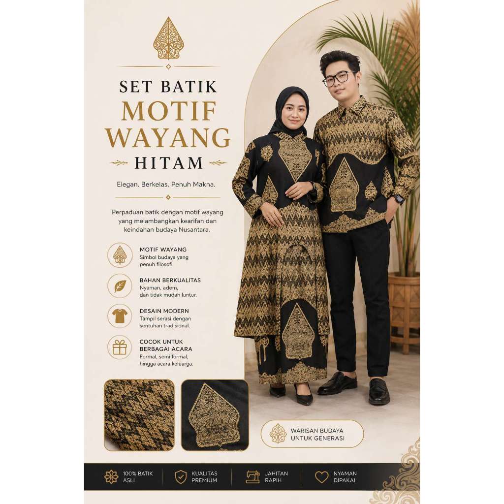 Kiagus Songket - Baju Couple Batik Keluarga Pria Wanita Anak Motif Wayang Merah - Kemeja Pasangan Ko