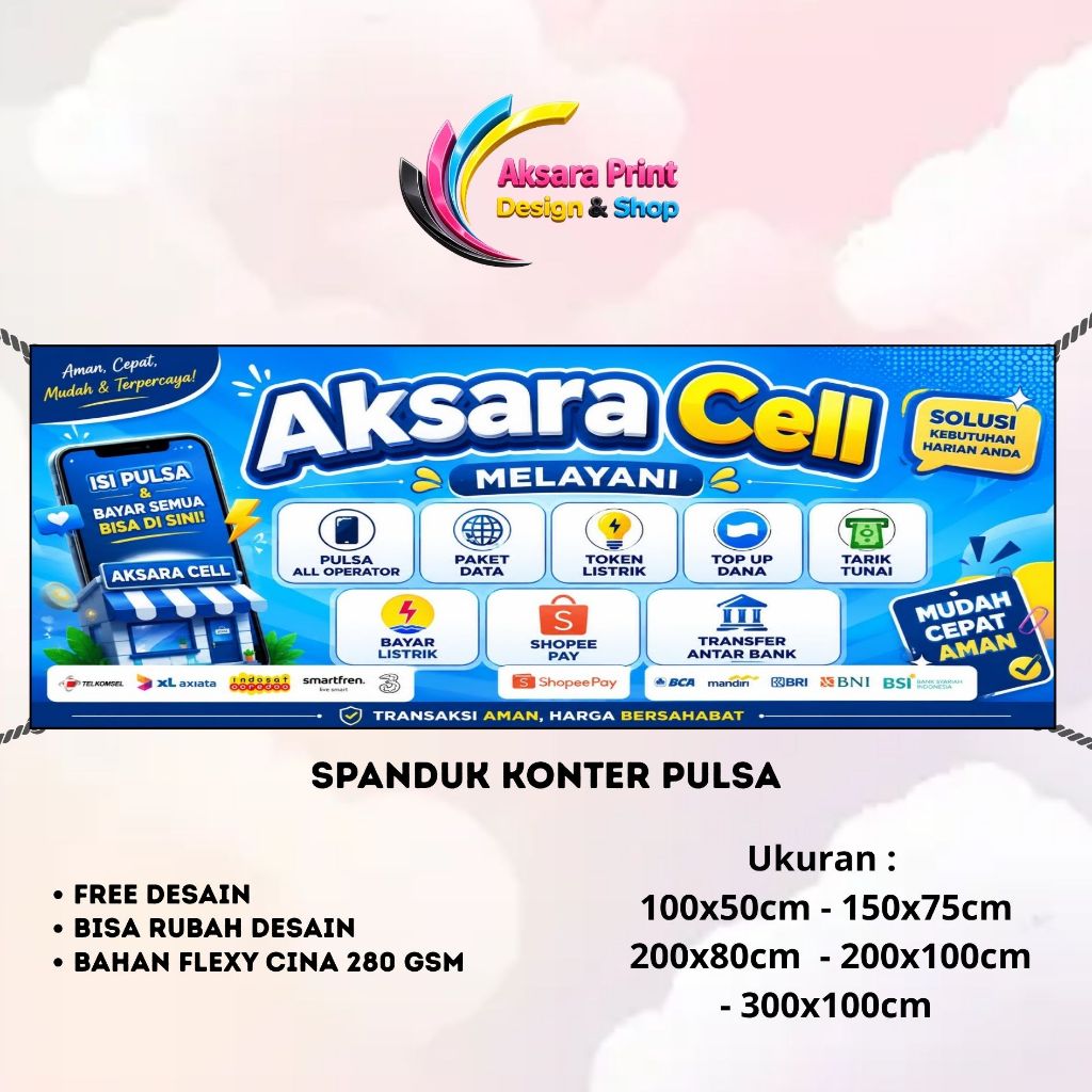 spanduk banner Konter pulsa warung pulsa MMT Custom Aksaraprint