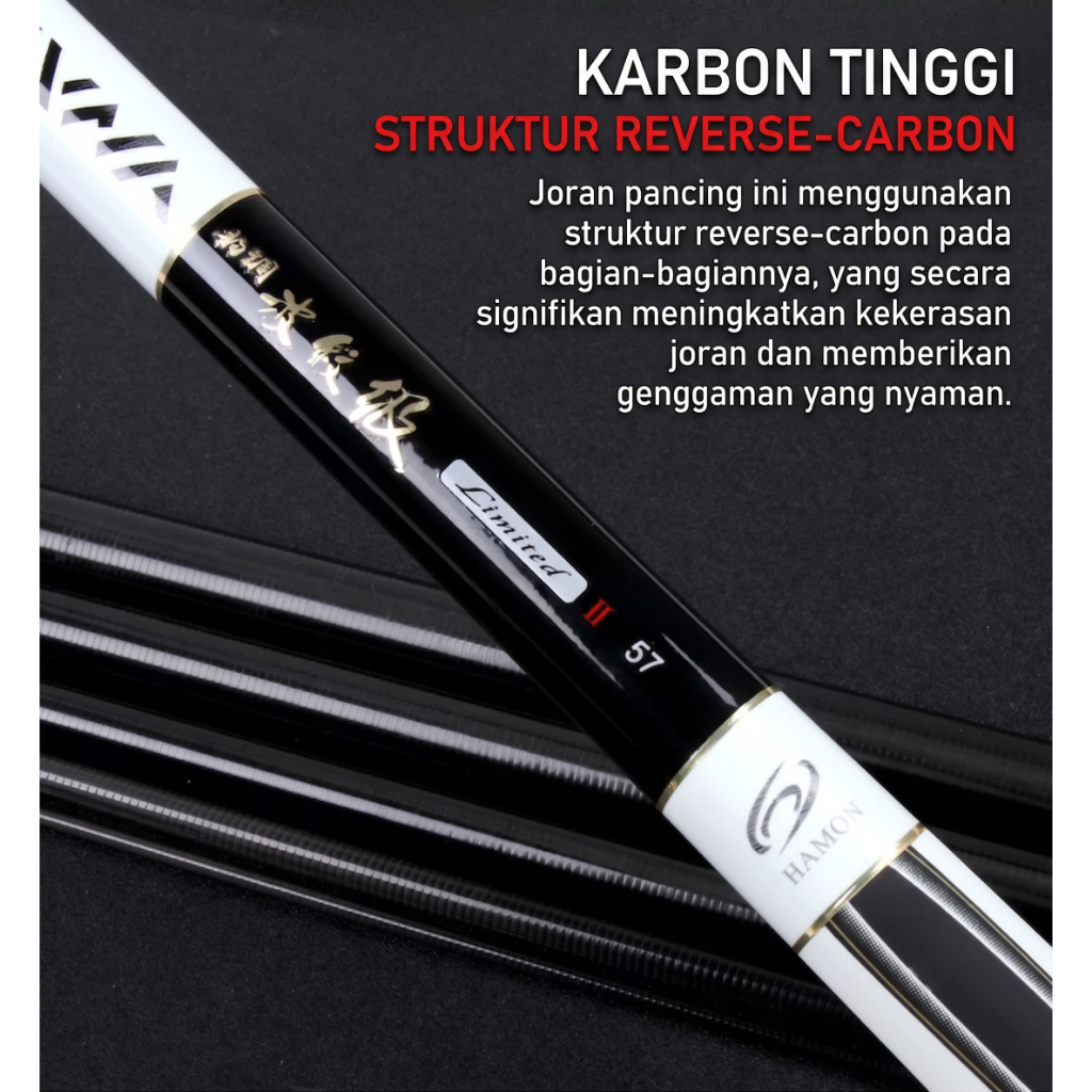 Joran Tegek Pancing Daiwa Hamon Original High Carbon Super Kaku Ringan Ruas Panjang - Alat Pancing