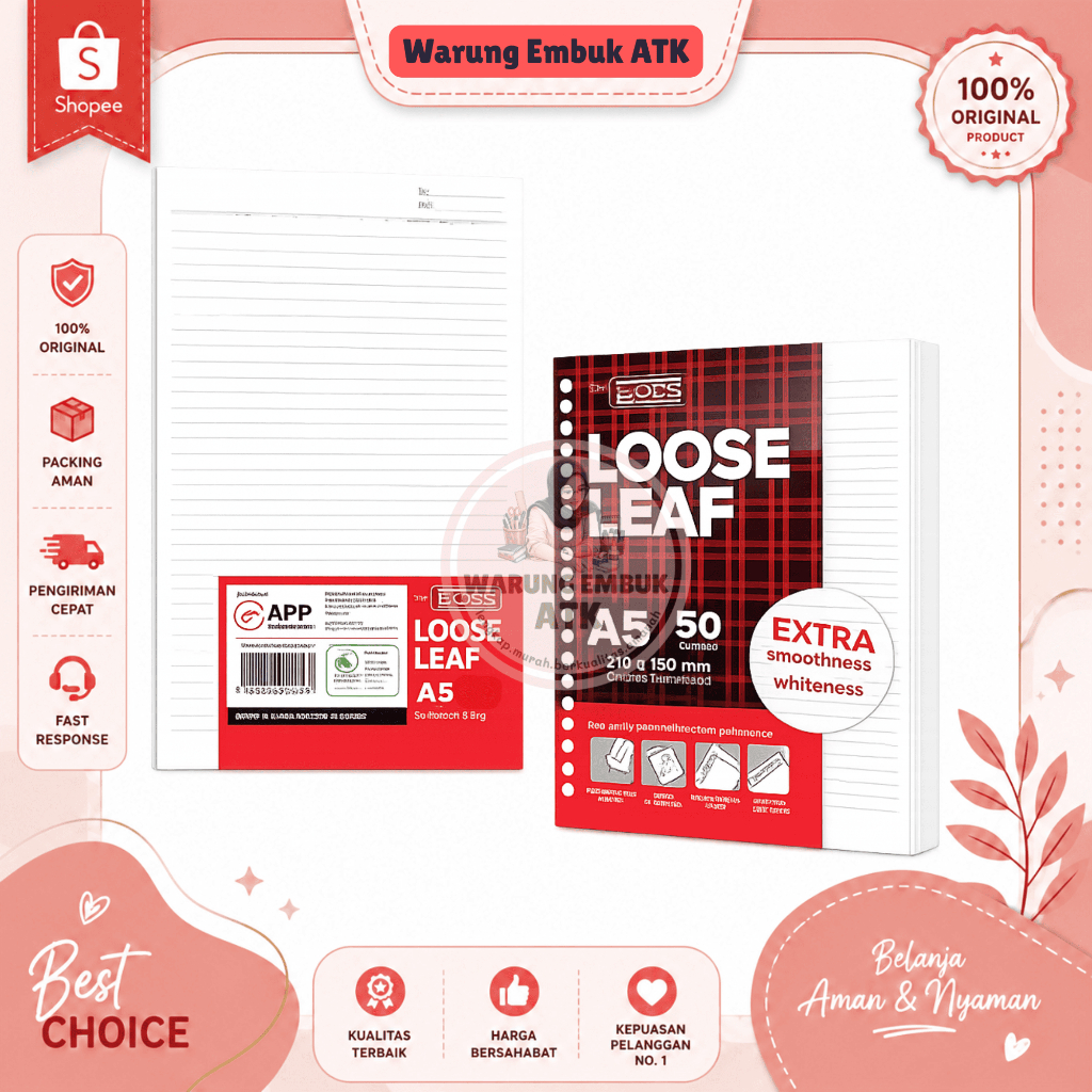 Isi Binder Loose Leaf Big Boss bergaris A5 Tidak Tembus/refill kertas binder A5/ isi binder kecil