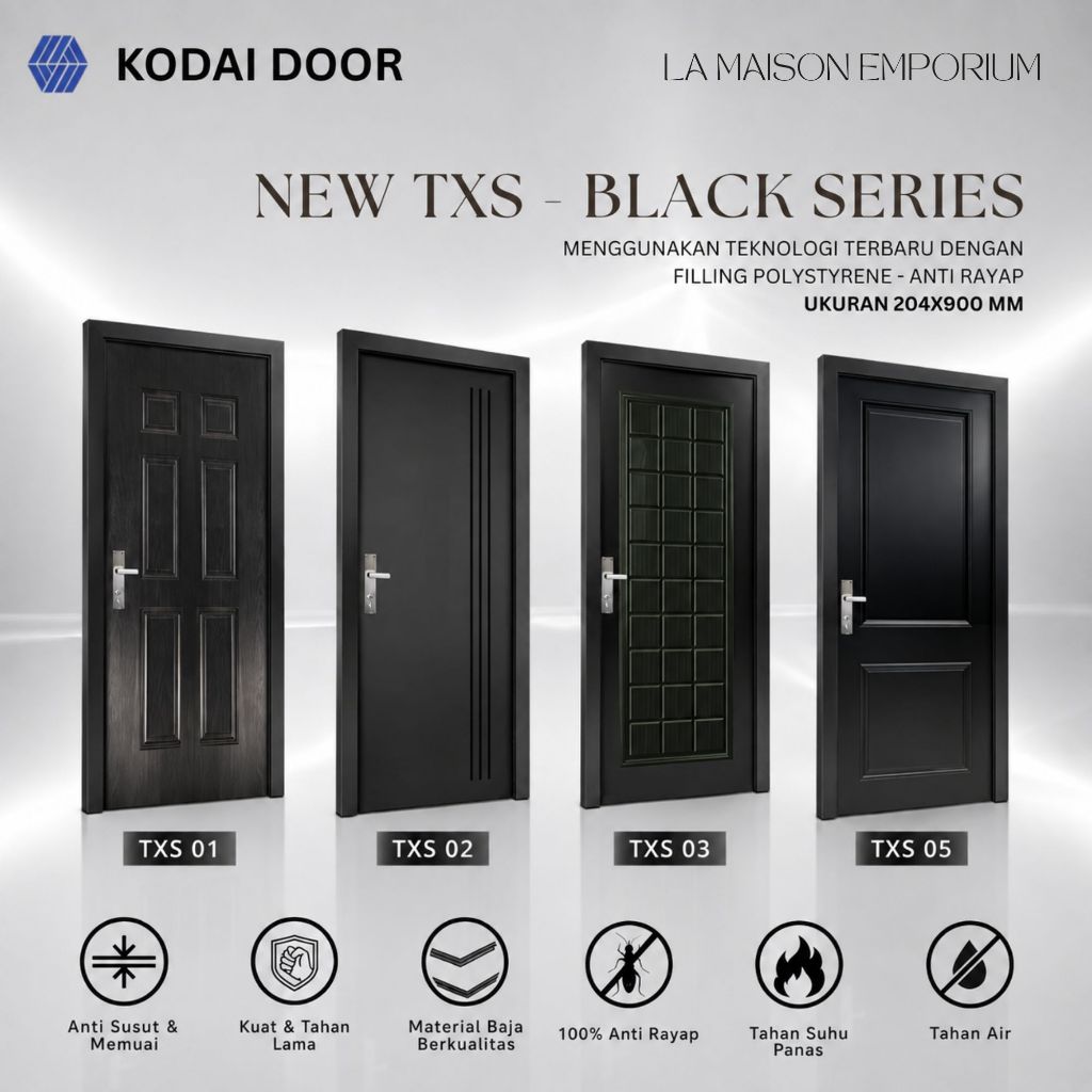 KODAI STEEL DOOR Pintu Baja TXS 90 Series BLACK / PINTU BAJA 204X90 HITAM / pintu kamar anti rayap T