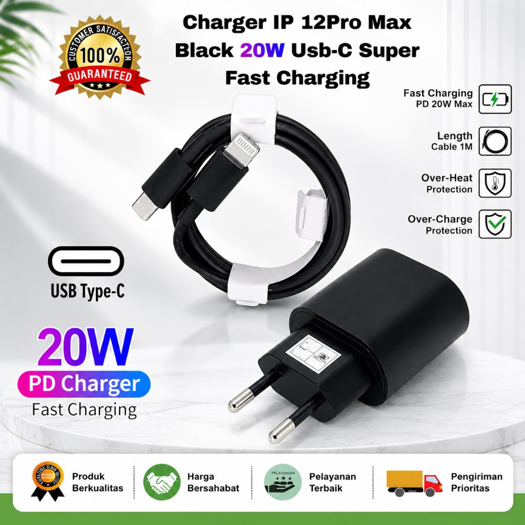 CHARGER VIBOX 20W ALL BLACK USB C TO LIGHTING CABLE CHARGER VIBOX BY.ROBOT STORE JKT