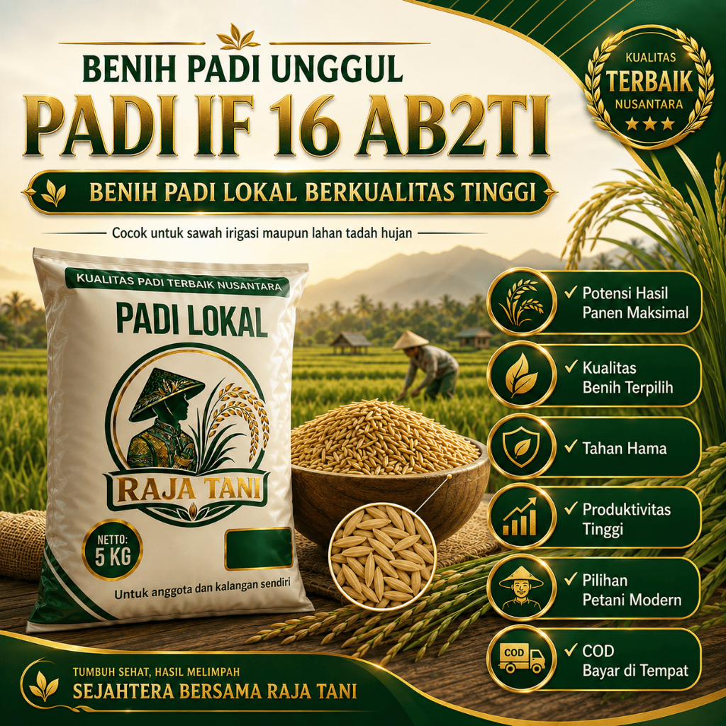 Benih Bibit Padi IF 16 AB2TI Kualitas Super Unggul Kemasan 5kg Original Produk RAJA TANI