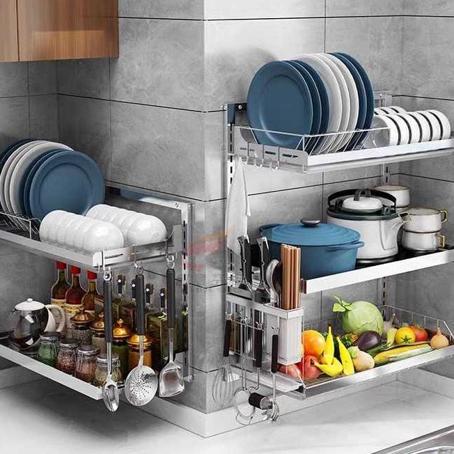 Rak Piring Dapur Besi Pelapis Gold / Rak Piring Tembok / Rak Piring Meja Gold
