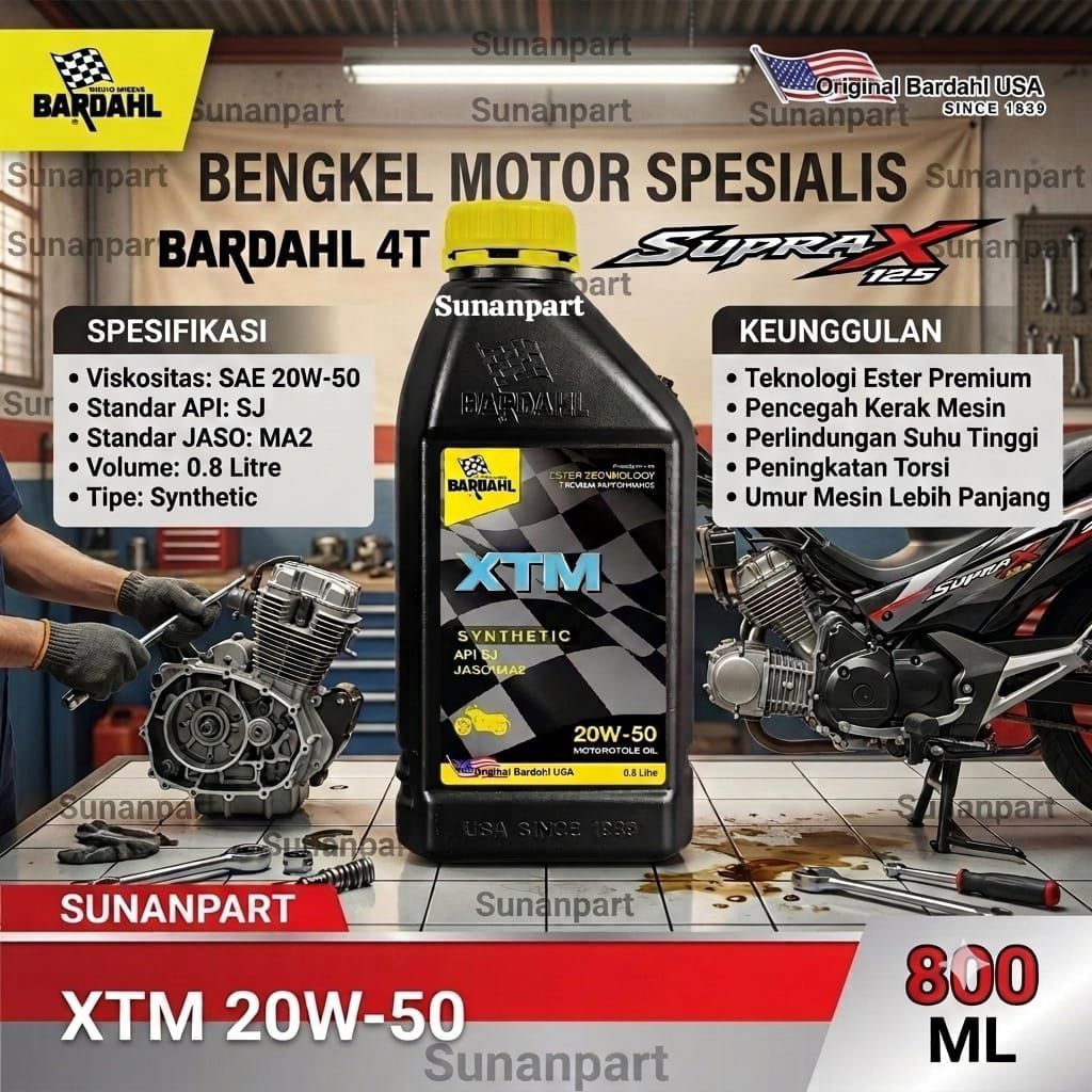 BARDAHL XTM 4T SAE 20W-50 800ML OLI MESIN MOTOR MANUAL OPERAN GIGI