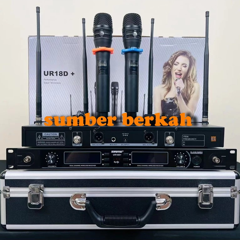 Mic Wireless Shure UR18D+ / UR 18D+ / UR18 D+ FREE KOPER MULTI CHANNEL 4 antena