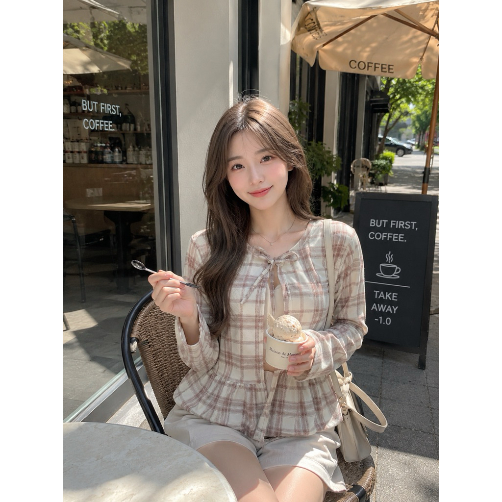 Claire Plaid Ruffle Cardigan