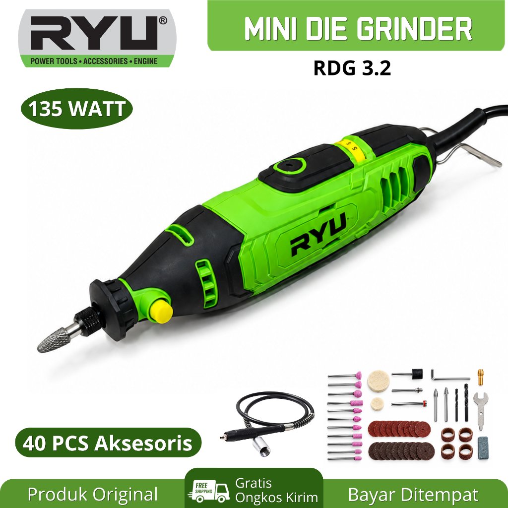 Ininity.id - RYU Mini Die Grinder 135W Alat Ukir Kayu Mesin Gerinda Bor Tuner Porting Set 40 pcs