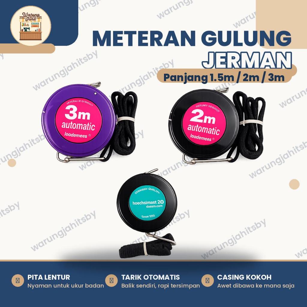 Meteran Gulung Jerman 1.5m 2m 3m / Meteran Jahit Roll Otomatis Penggaris Kain