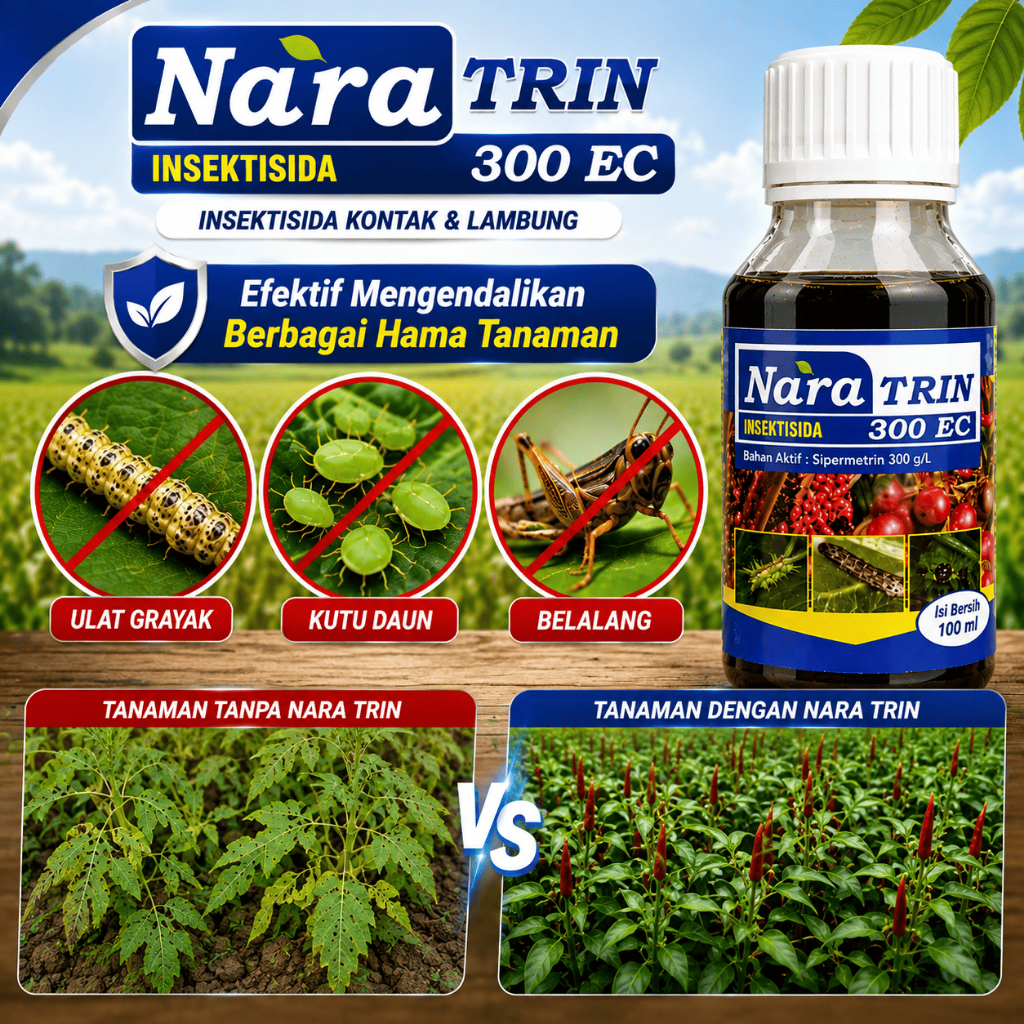 Insektisida NARATRIN 300 EC 100 ml - Mengatasi hama ulat, belalang, dan wereng pada berbagai tanaman