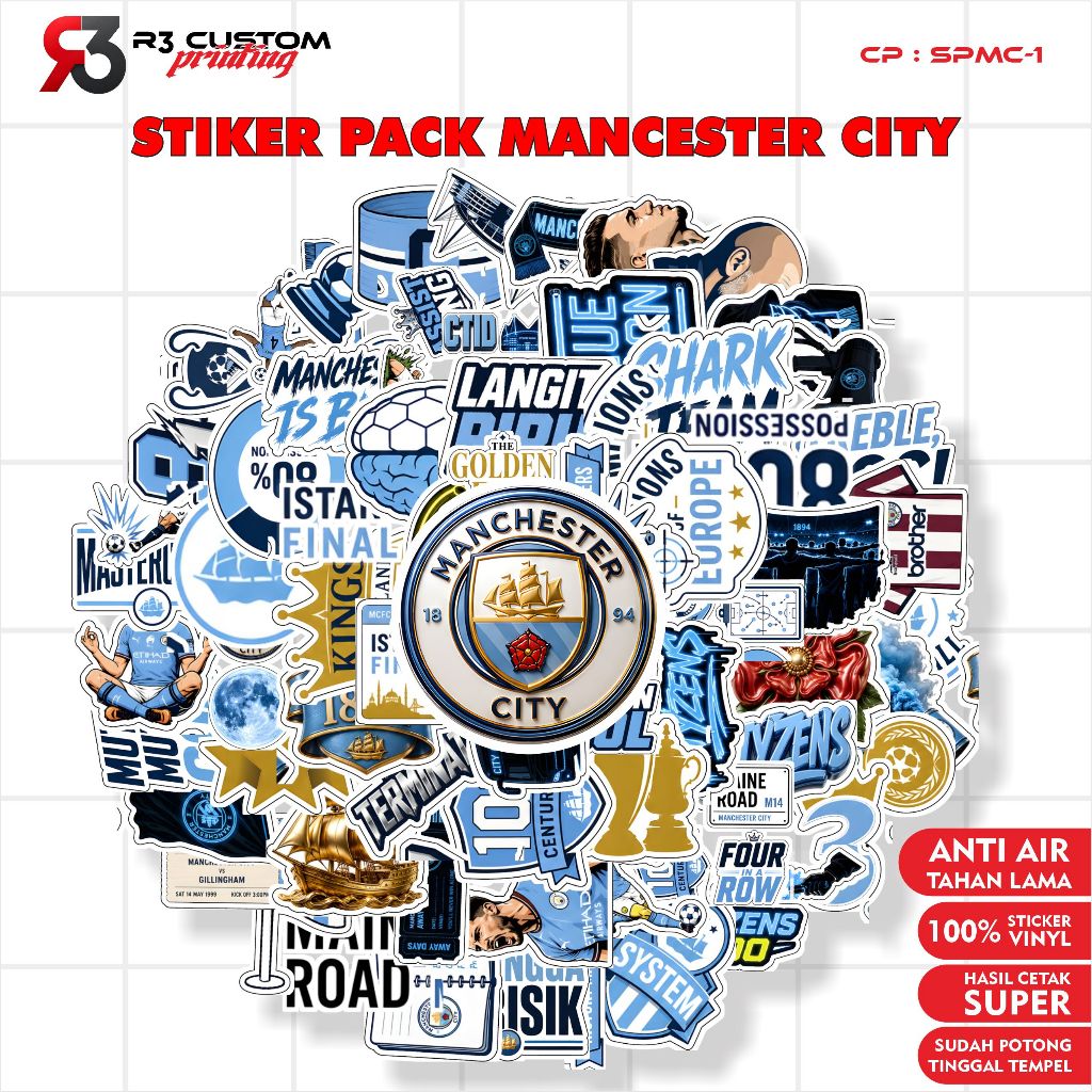 stiker Pack  MANCESTER CITY  Sticker  Waterproof Vinyl untuk Laptop Motor Helm HP sudah potong tingg