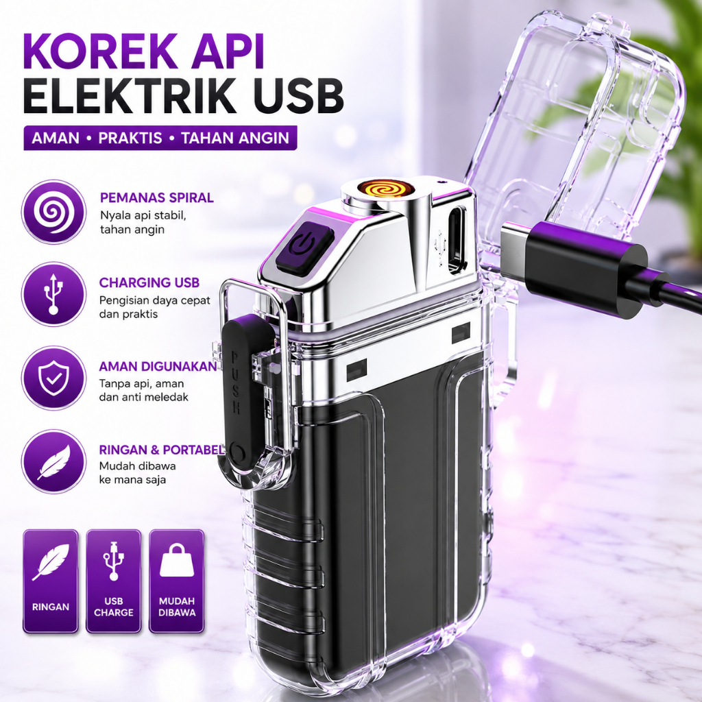 [ AURORA.SHOP88]  USB Elektrik Type C LED 3 Mode Lampu Senter Mini Tahan Air Pemantik Rokok Anti Ang