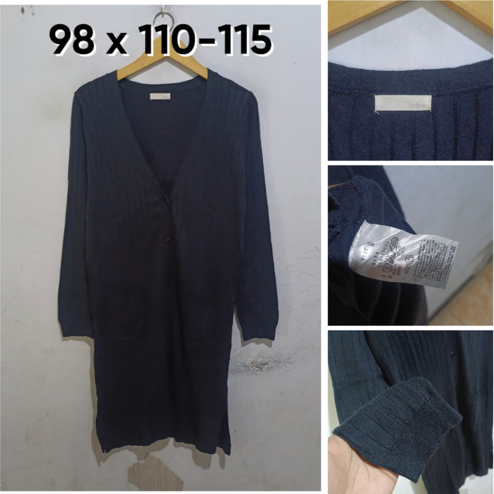 Long Cardigan Index Navy V Neck Size L Wanita H235