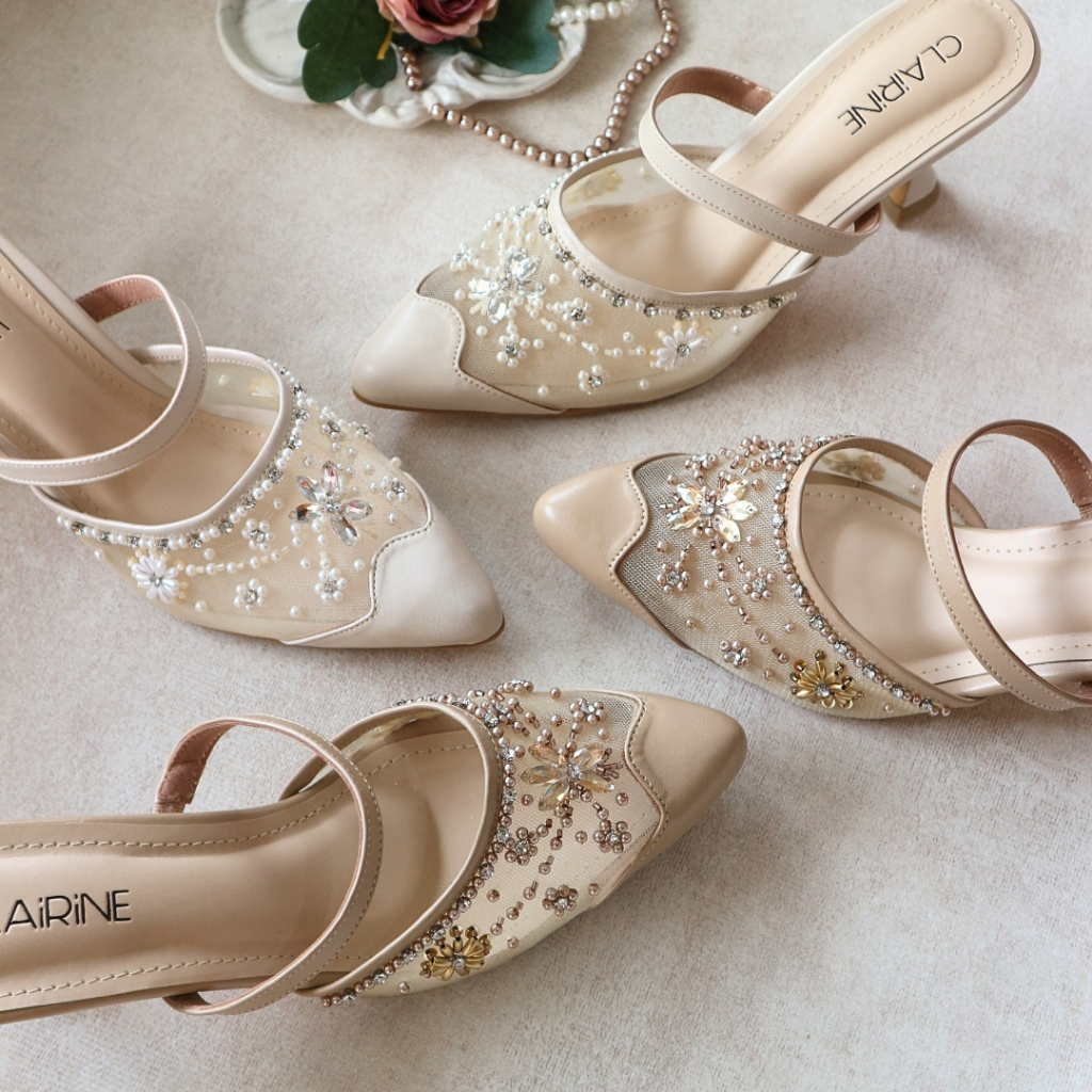 CIKUSHOES - Peony Heels Wedding Bridal Payet Khaki Ivory 7cm