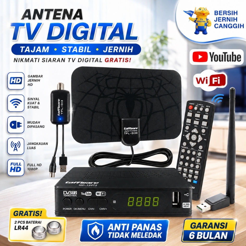 1 SET STB BIEN7 + ANTENA BOOSTER DIGITAL SET TOP BOX TV TABUNG LED SMART DVB-T2 ANALOG SAMSUNG TG TO