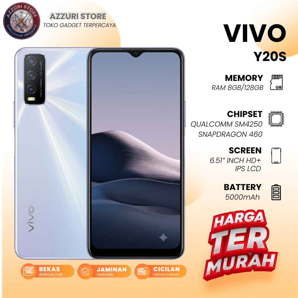 HP Vivo Y20S RAM 8GB/258GB Snapdragon 460 Battery 5000mAh Normal Bergaransi Siap Pakai