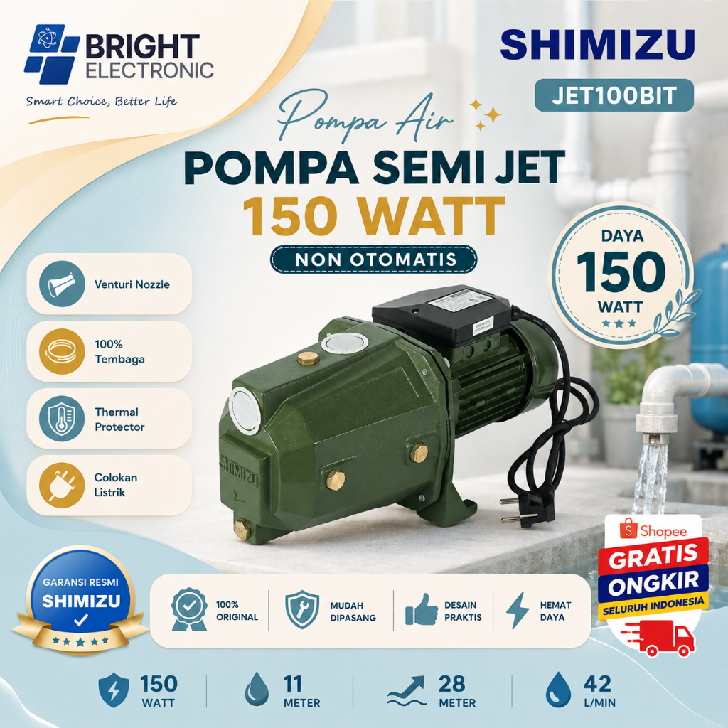 SHIMIZU WATER PUMP SEMI JET 100 BIT NON AUTO/JET100BIT/SHIMIZU WATER PUMP SEMI JET ORIGINAL BERGARAN