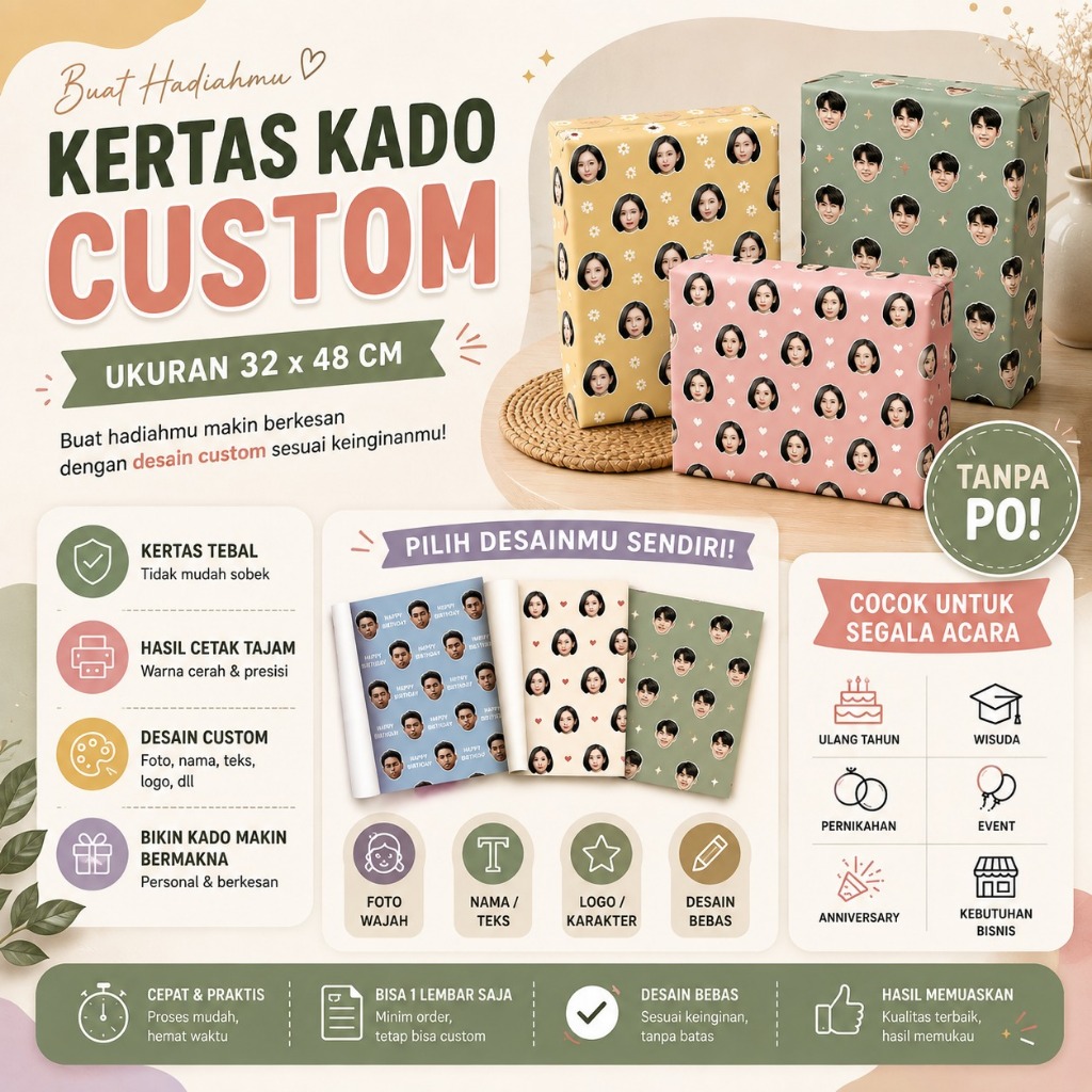 KERTAS KADO CUSTOM WAJAH / KERTAS KADO CUSTOM  / KERTAS KADO FOTO WAJAH