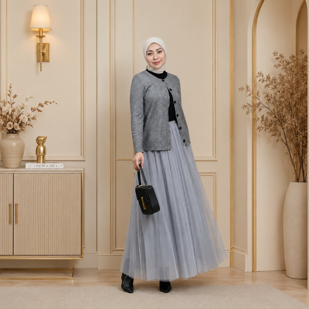 Mdly Tutu Pleats Premium Skirt Rok Wanita Panjang Tulle Terbaru Elegan Pink Putih Hitam Kekinian