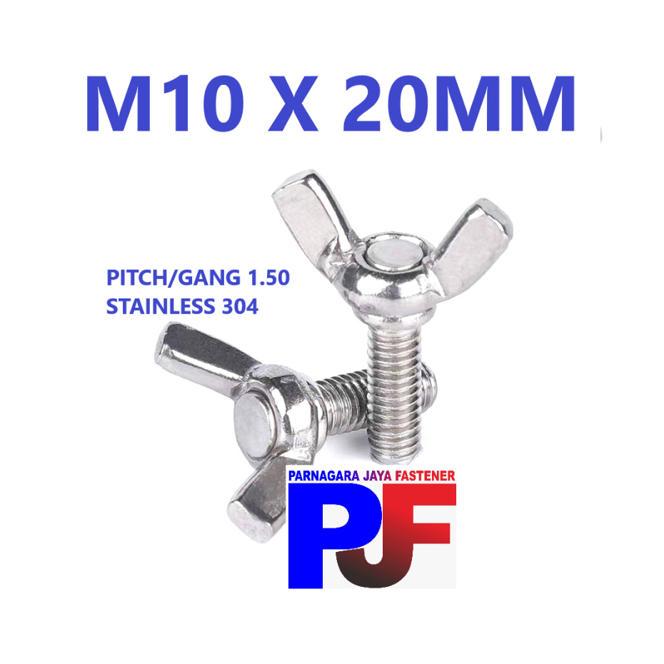 Wing Bolt M10 x 20 Stainless 304 - Baut Kuping / Baut Kupu - Kupu Stainless 304
