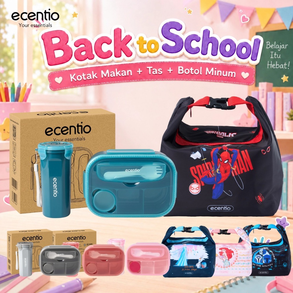 [Back To School] ecentio Lunch Box Anak Sekolah 4 Sekat BPA Free Anti Bocor Anti Tumpah Kotak Bekal 
