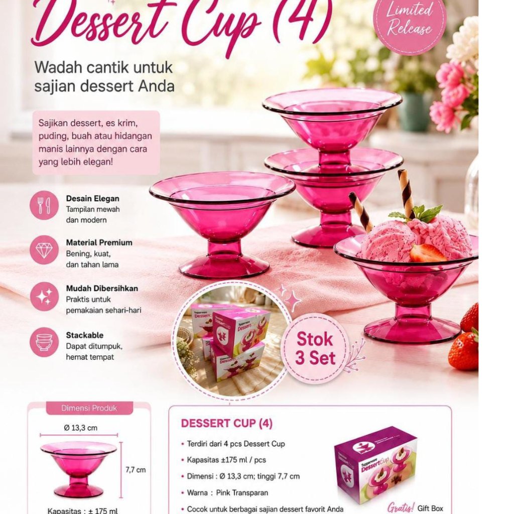 dessert cup  - TUPPERWARE Cangkir Kristal Es Krim 175ml Untuk Dessert Ice Cream Sorbet