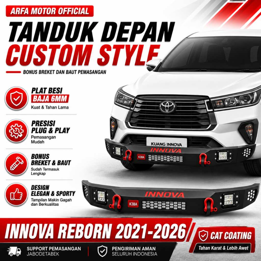 Tanduk Depan Innova Reborn 2021-2026 Custom Style Towing Pengaman Pelindung Bemper Anti Karat