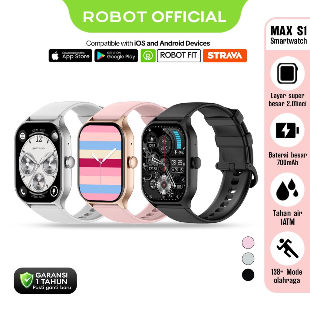 ROBOT Smartwatch MAX S1 Jam Tangan Pintar Layar 2.01 Inci Bluetooth Call Tahan Air 1ATM Jam Tangan O