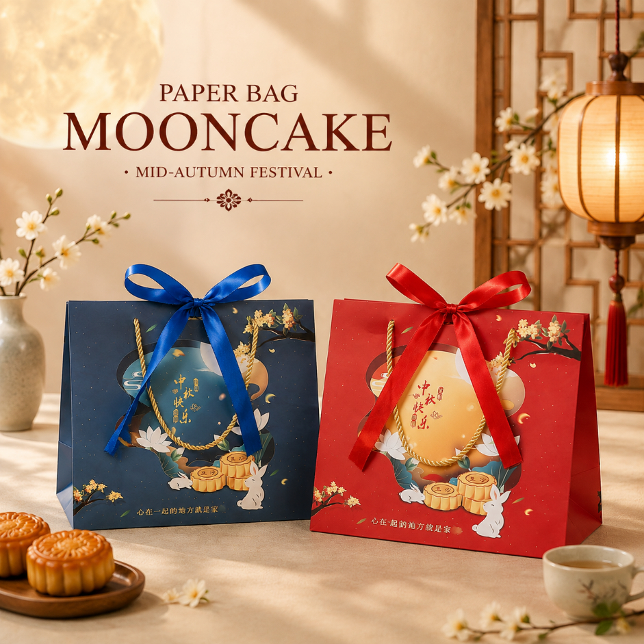Pcraft.id - Mooncake Mid Autumn Paper Bag Box. Mid Autumn Hampers Gift Box. Hampers Mooncake