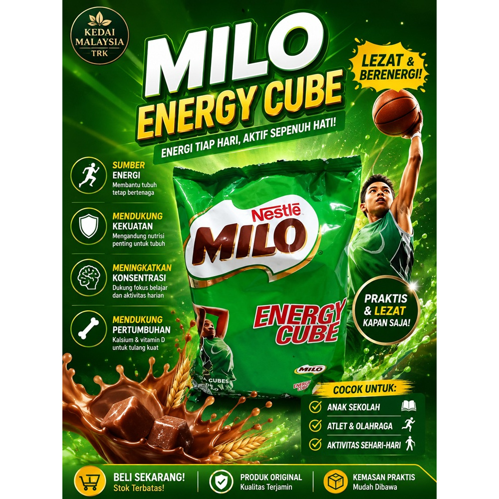 Milo Active Cube - Permen Serbuk Coklat Malt Padat, Isi 100 pcs