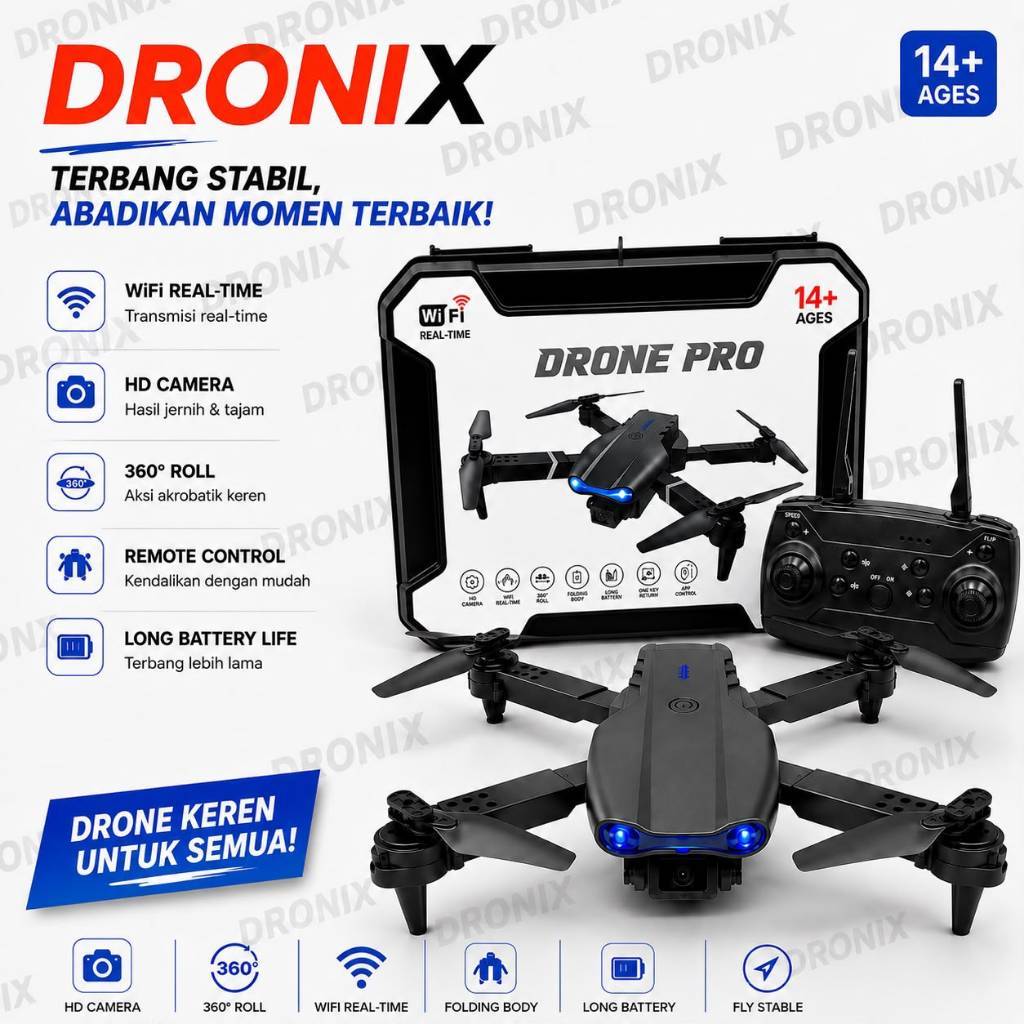 DRONIX Drone Lipat 2 Camera HD 4K Control Foldable Drone Baterai Tahan Lama Abadikan Momen Dengan Dr