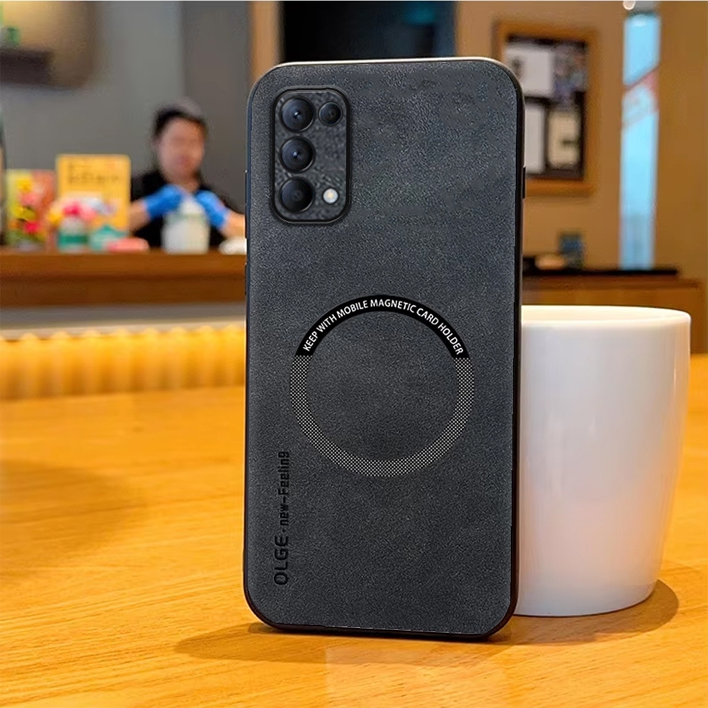 Case Oppo Reno 5 MagSafe Leather Semi Kulit Magnet Kuat Support Wireless Charger Dan Cooler Anti Sli