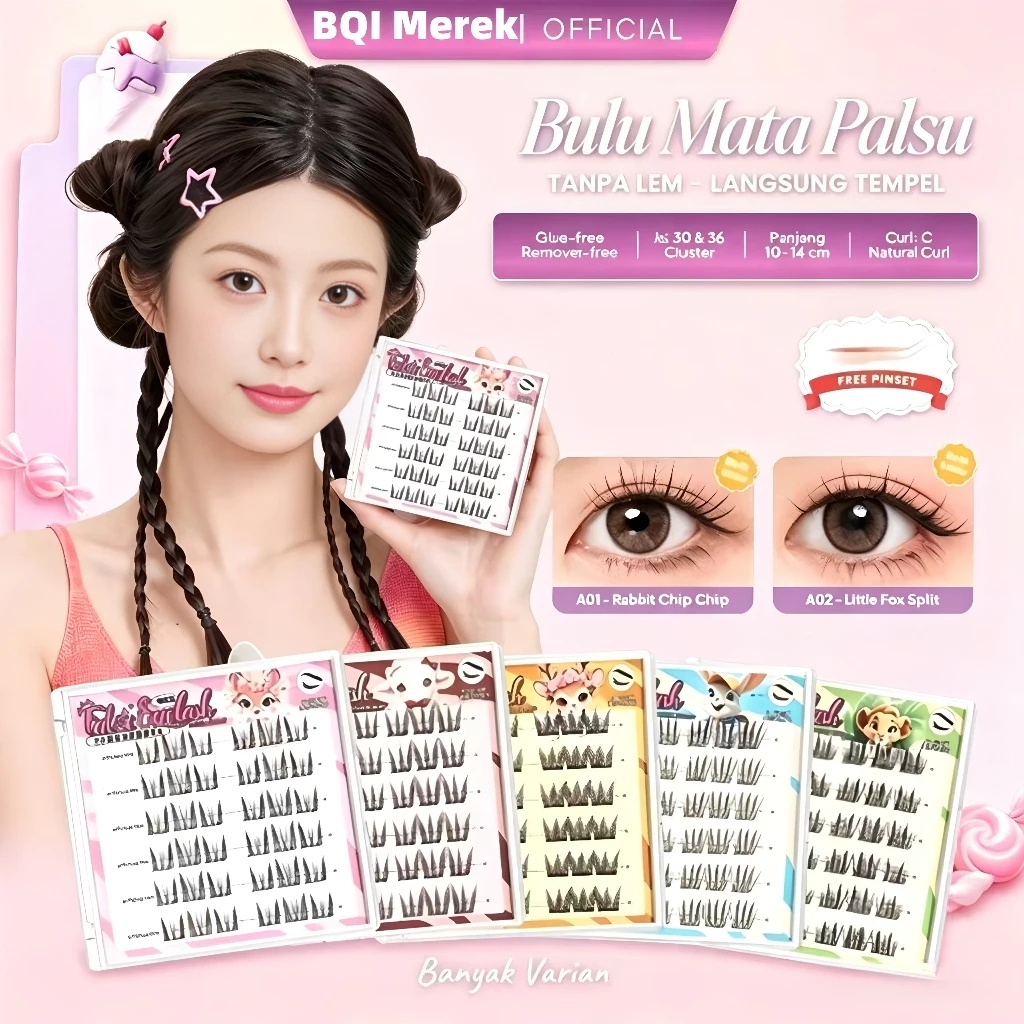 [BQI Original product ] Animal Series Bulu Mata Palsu 10-14mm 6 baris 36 Cluster Tanpa Lem Langsung 