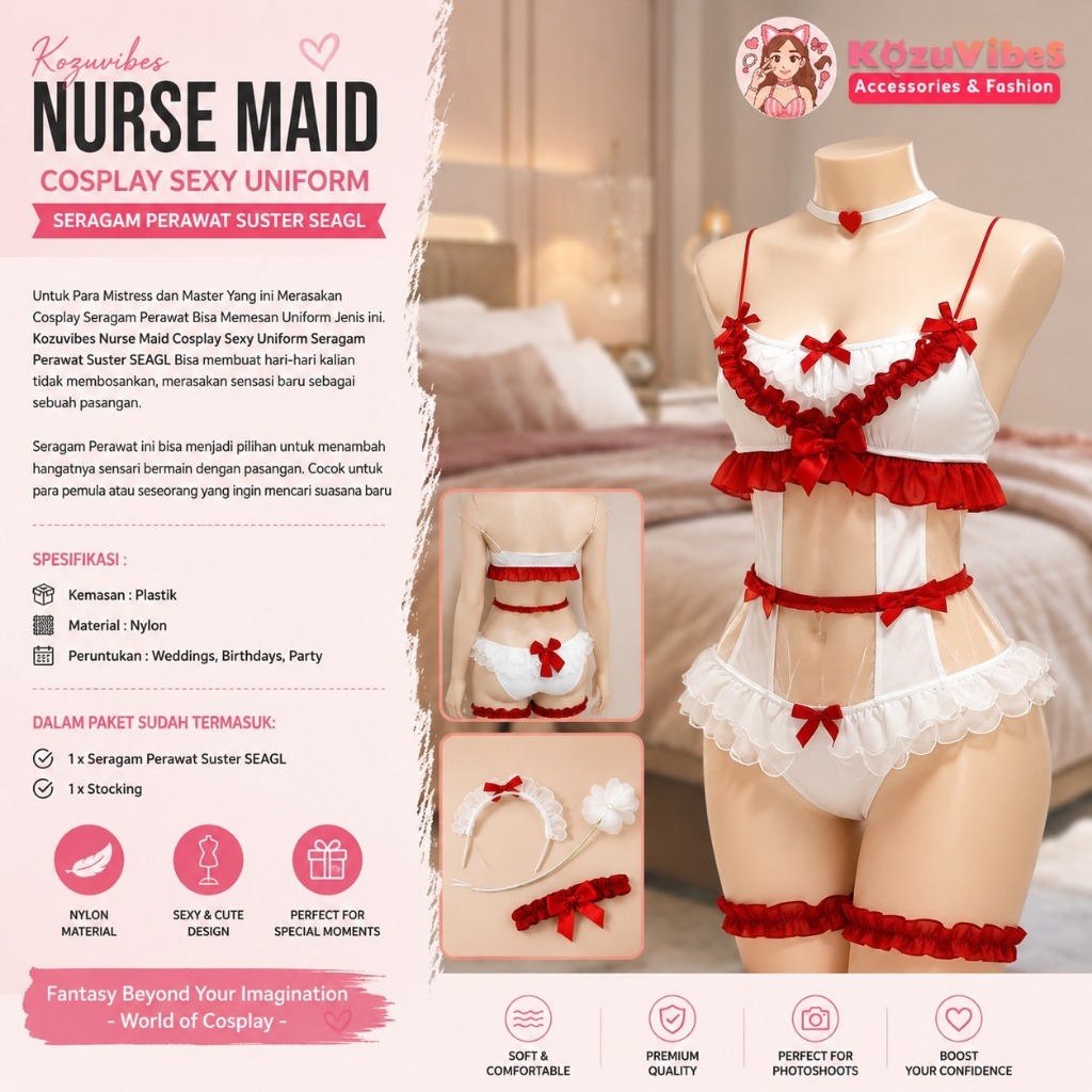 Kozuvs Nurse Maidibe Cosplay Sexy Uniform Seragam PerawatSuster SEAGL