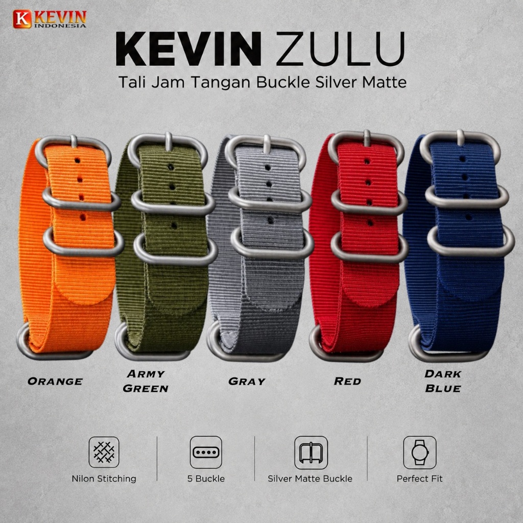 KEVIN ZULU Tali Strap Jam Tangan Seiko 24mm Silver Matte Metal Buckle