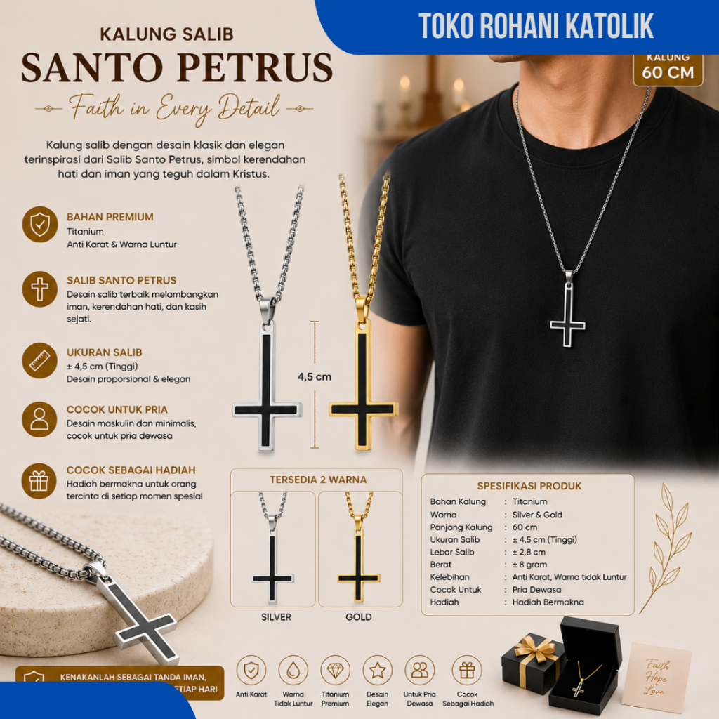 KALUNG SALIB ST PETRUS (SALIB TERBALIK) / KALUNG SALIB ANTI KARAT / KALUNG SALIB EMAS / KALUNG SALIB