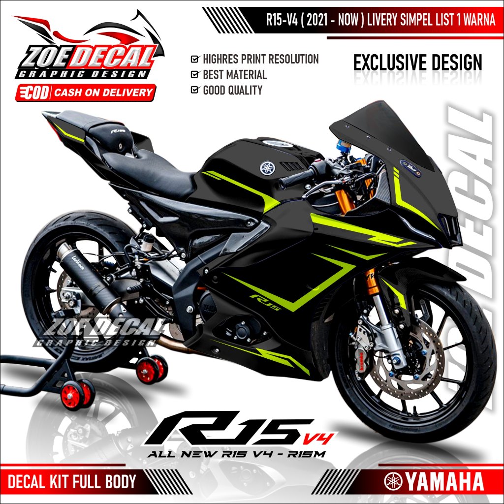 Terbaru Decal Stiker Full Body YAMAHA R15 V4 / R15 M V4 / R125 Livery Simpel list 1 Warna Simpel