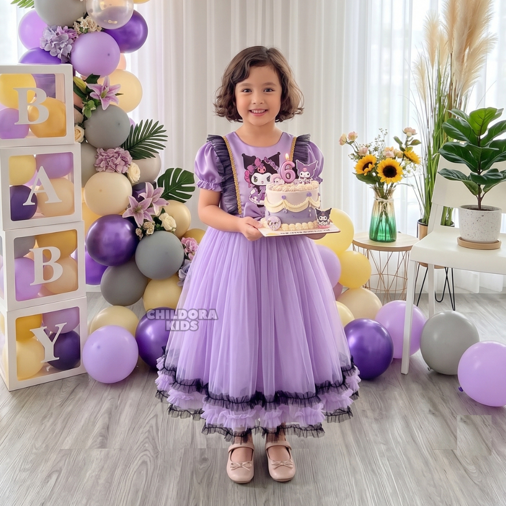 Dress Bayi Anak Perempuan Motif Kuromi / Gaun Bayi Putih Anak Perempuan / Gaun Aqiqah Bayi