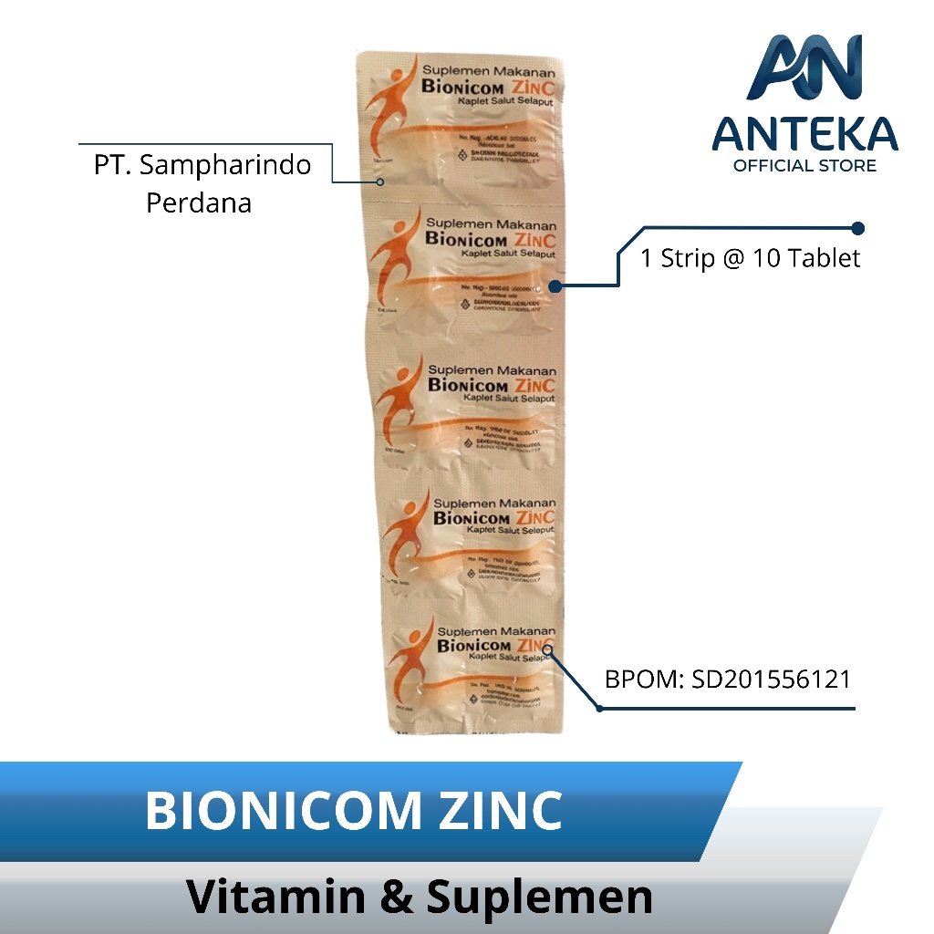 Bionicom Zinc 10 Kaplet Per Strip - Multivitamin - Suplemen Makanan