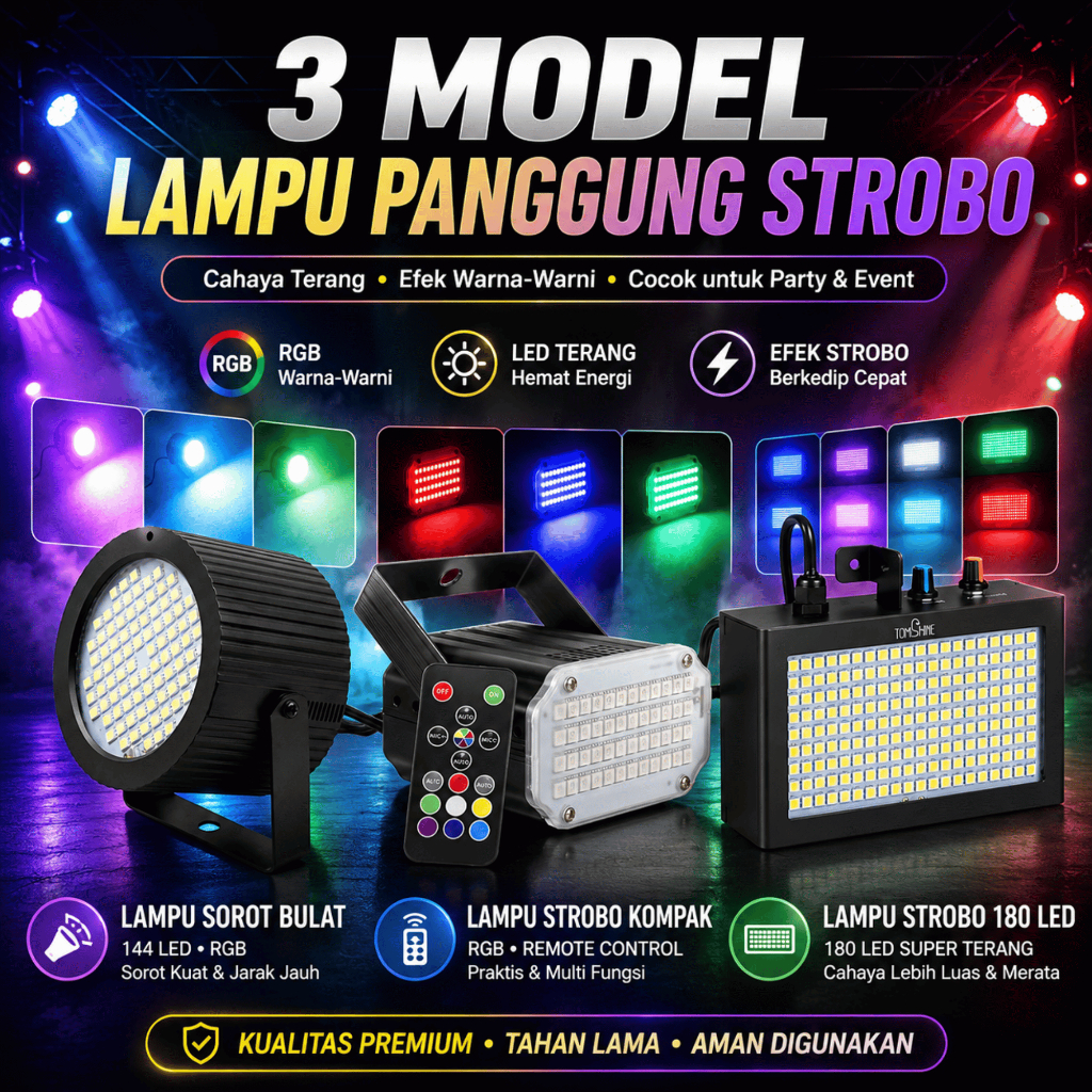 Lampu LED Panggung Strobo Flash Beam with Remote Mini Light Strobo Disco DJ Bar Stage Party RGB