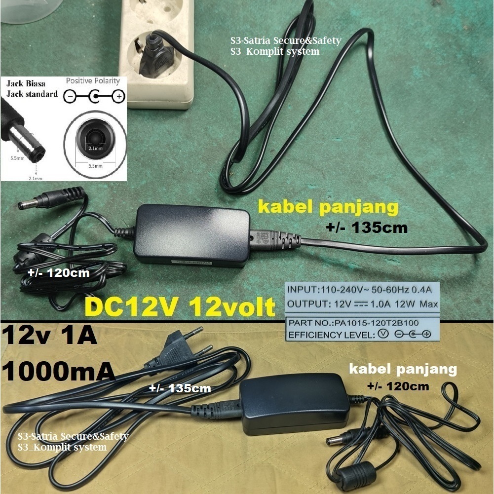 kabel panjang 12v 1a 1.0A (minimal 10) adaptor adapter dc power dc12v 12volt 12vdc 1amper 1ampere 1 
