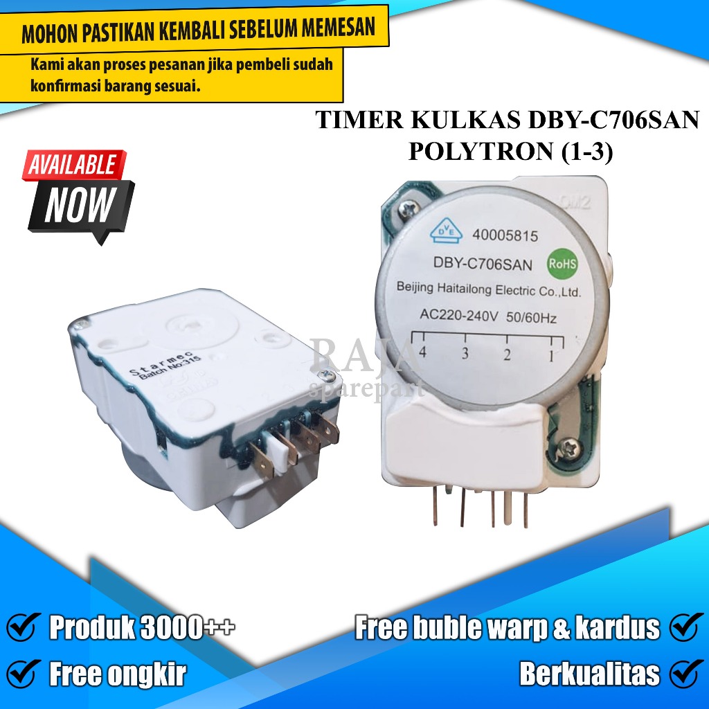SPAREPART KULKAS TIMER / TIMER KULKAS DBY-C706SAN TT3B POLYTRON (1-3)