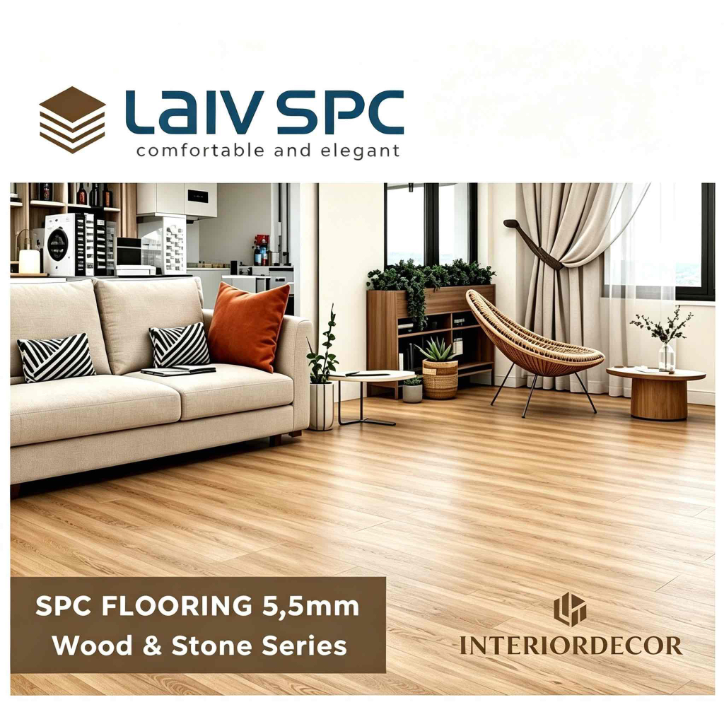 Lantai SPC 5.5mm Lantai Klik Wood Stone Series Kayu IXPE Busa Foam Vynil Klik (LAIV)